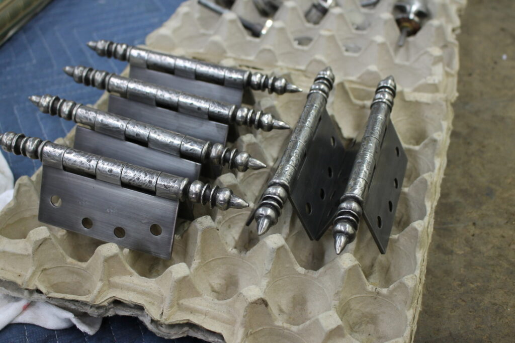 Custom Distressed Hinges with Custom Hinge Finials